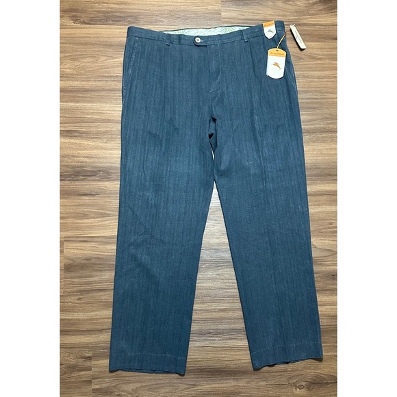 Tommy Bahama Havana Herringbone Mens Ink Blue Silk Blend Pleated Pants Sz 40x32
